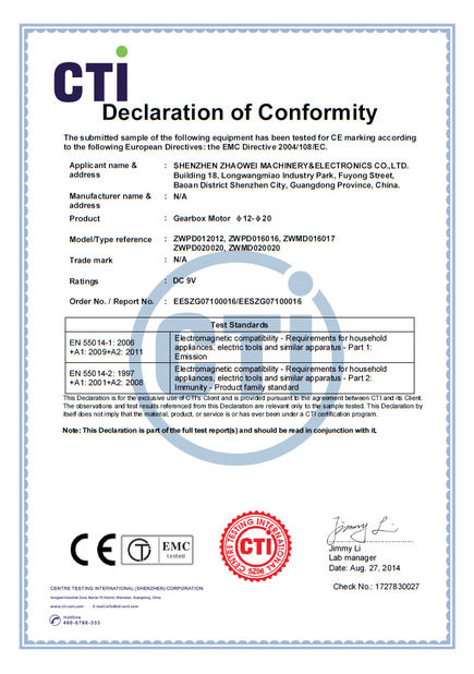 Китай Shenzhen ZhaoWei Machinery &amp; Electronics Co. Ltd. Сертификаты